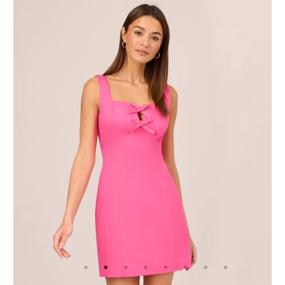 ADRIANNA PAPELL TANK STRAP DRESS WITH BOW ACCENTED NECKLINE IN MAGENTA NWT 10